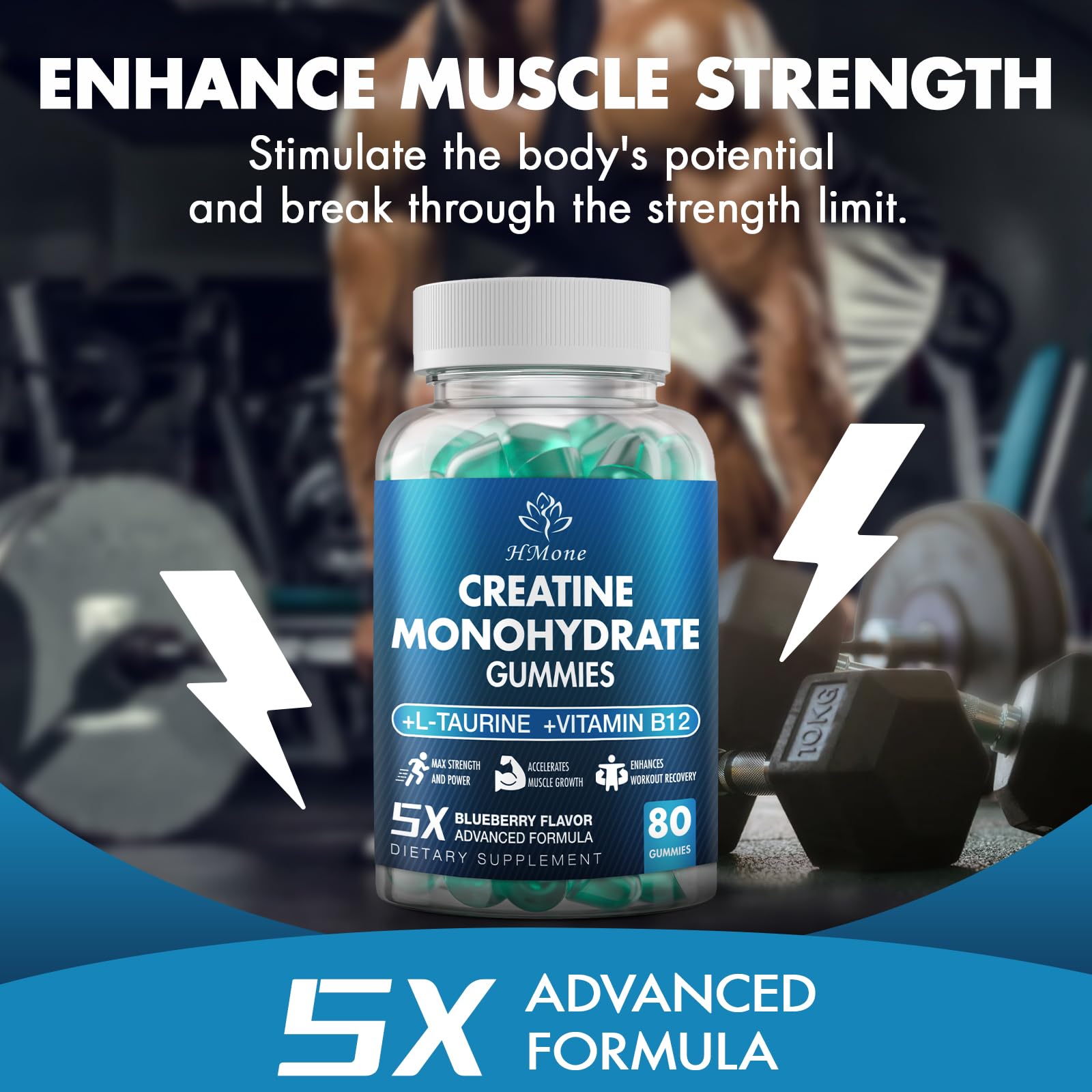 HMone Creatine Monohydrate Gummies bottle side view