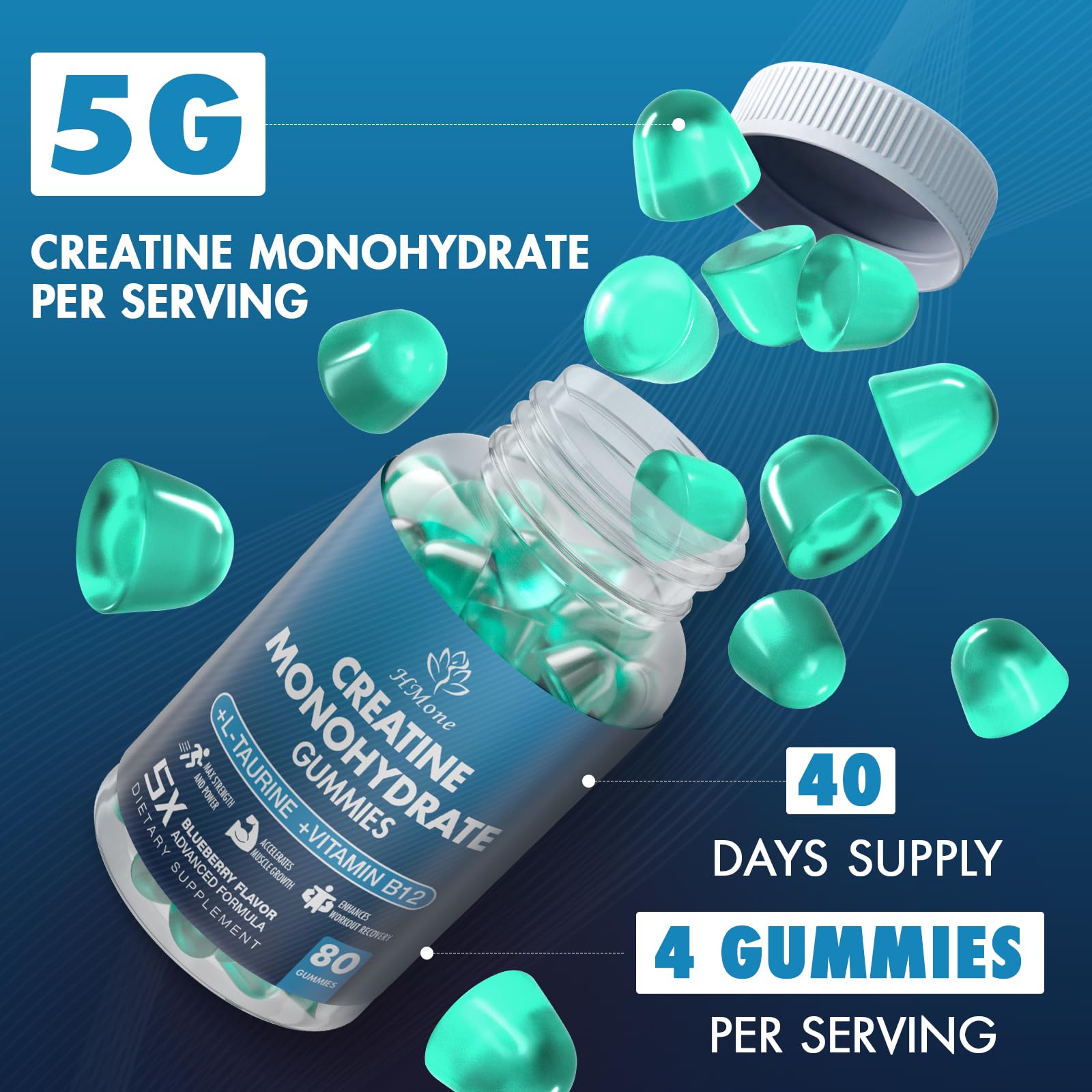 HMone Creatine Monohydrate Gummies showing blueberry flavour