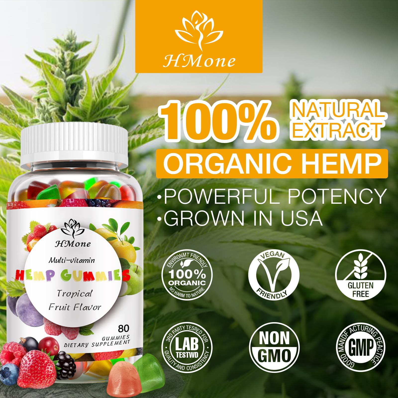 HMone Hemp Gummies Omega 3-6-9 nutritional information on packaging