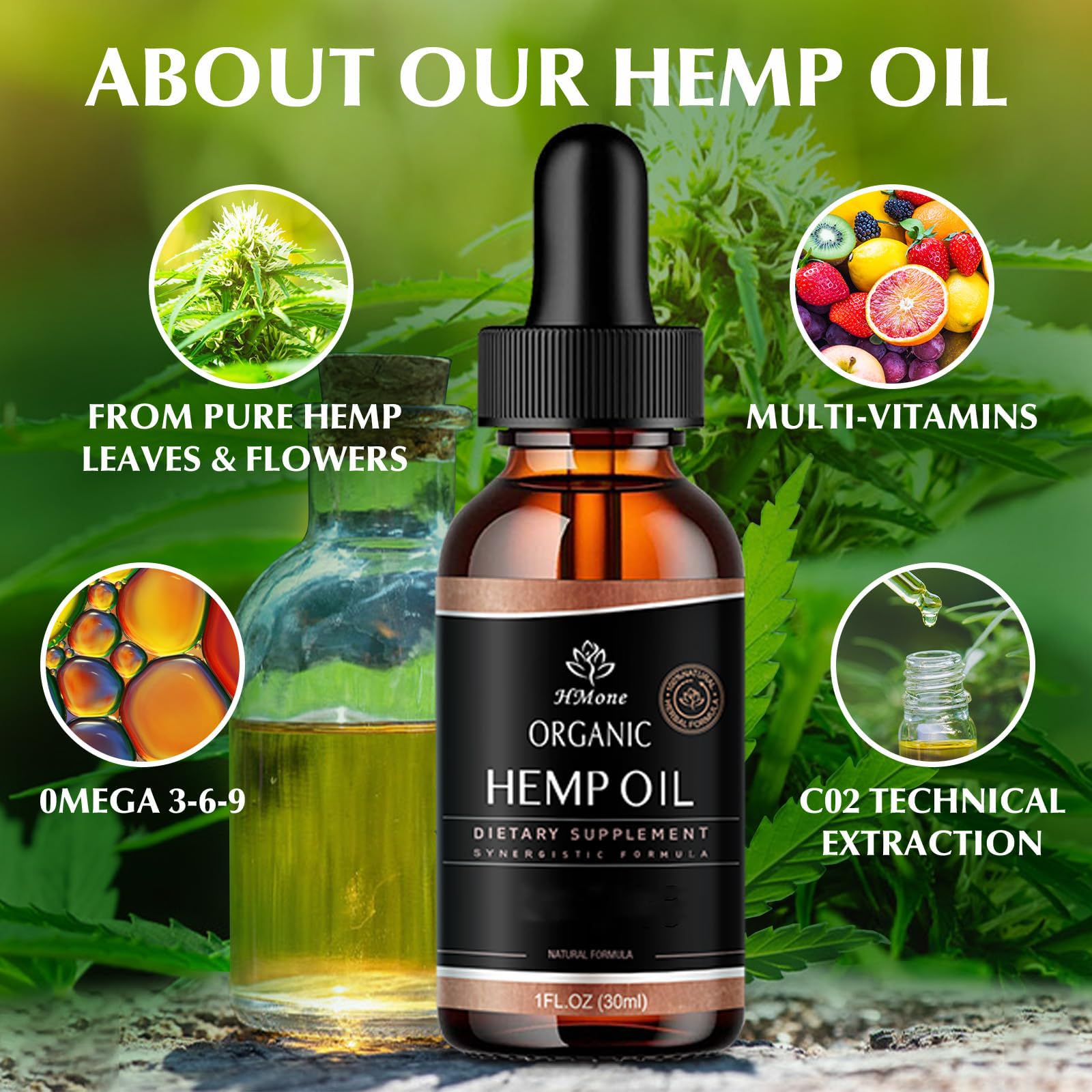 HMone Organic Hemp Oil bottle back view