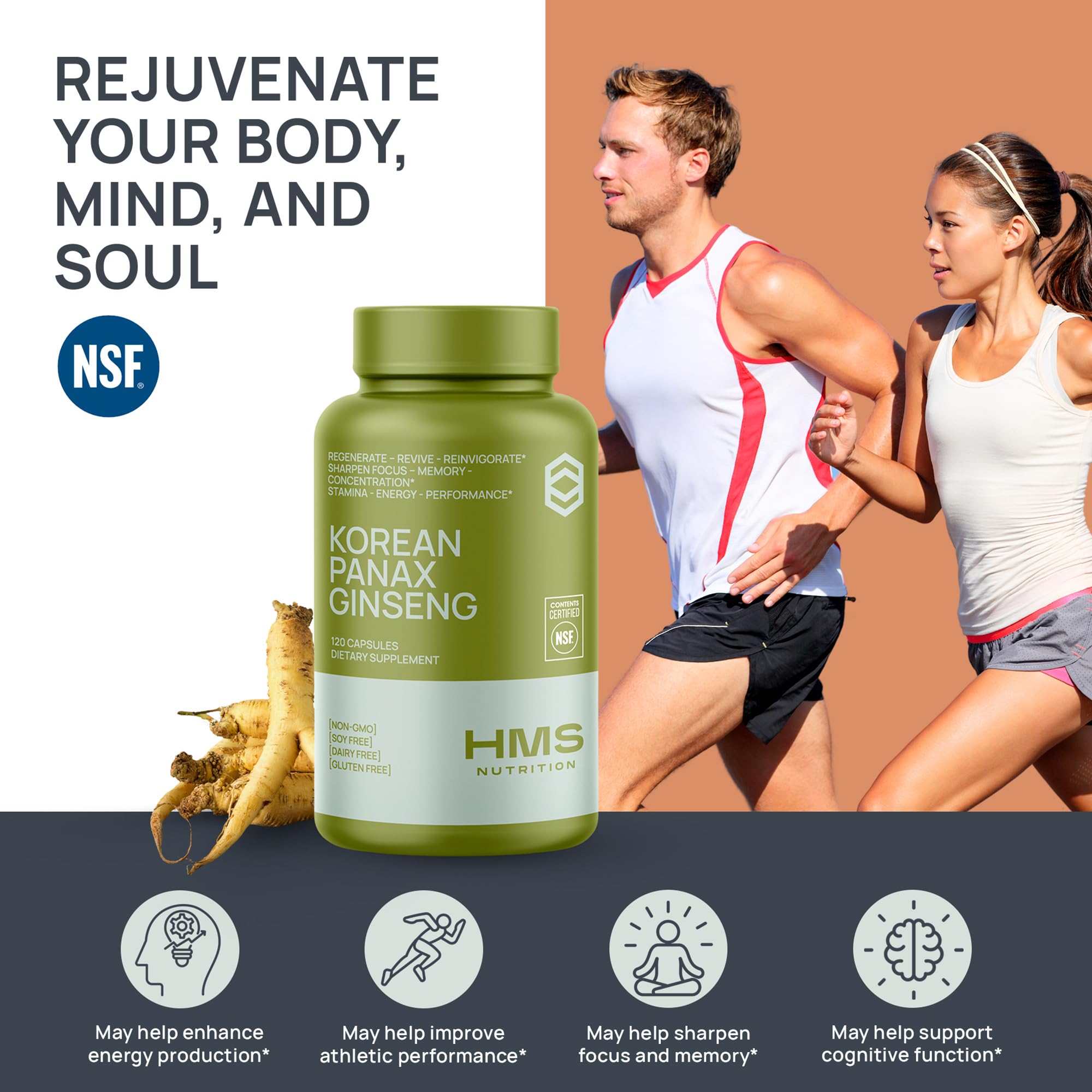 HMS Nutrition Korean Red Panax Ginseng 120 capsules side view