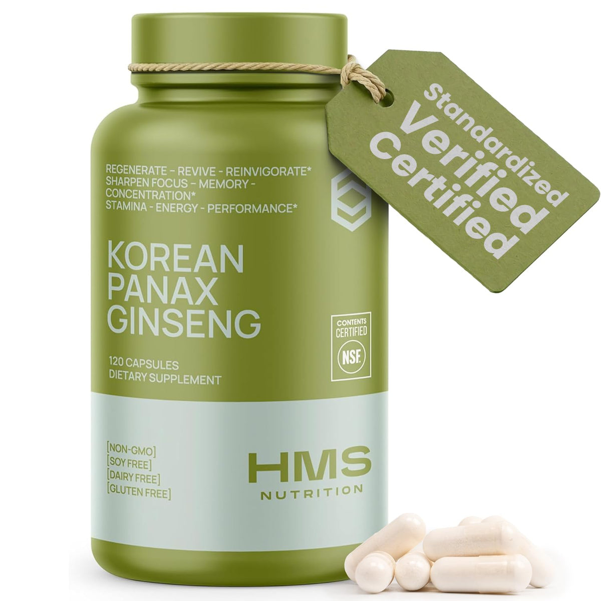 HMS Nutrition Korean Red Panax Ginseng 2000mg capsule bottle front view
