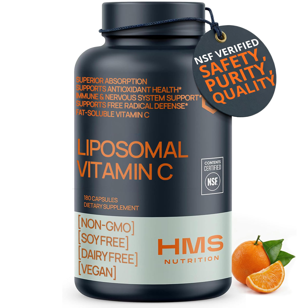 HMS Nutrition Liposomal Vitamin C 1600mg front view of packaging