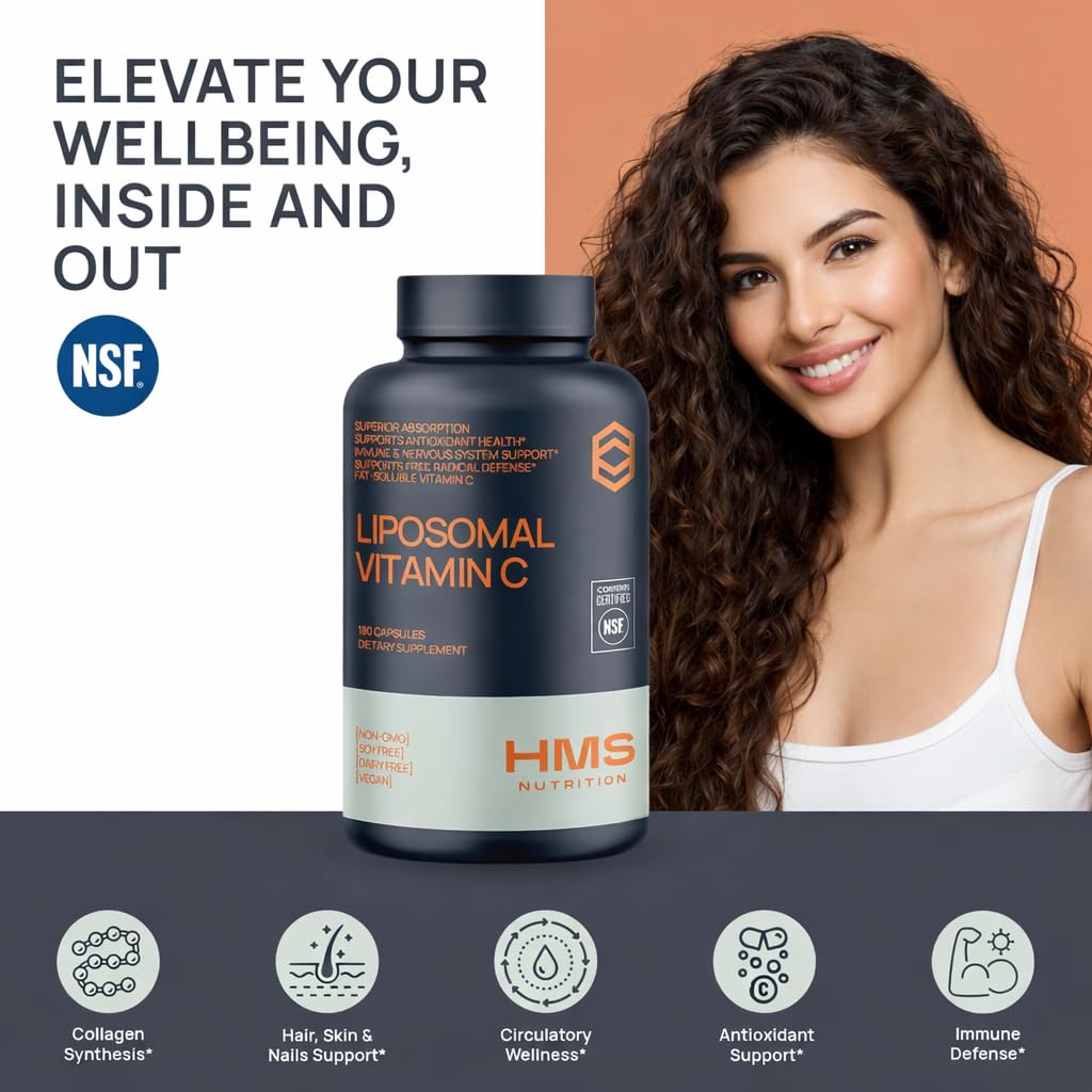 HMS Nutrition Liposomal Vitamin C 180 capsules bottle side view