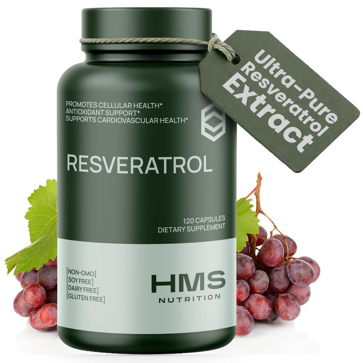 HMS Nutrition Resveratrol Supplement 1400mg front view
