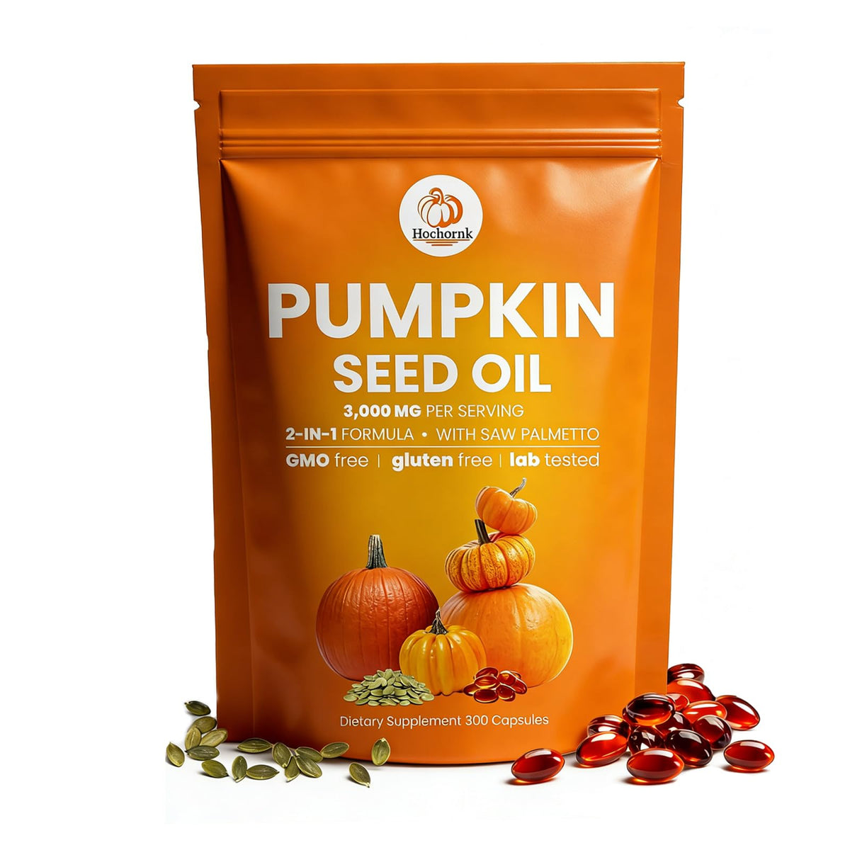 Hochornk Pumpkin Seed Oil with Saw Palmetto softgels front view
