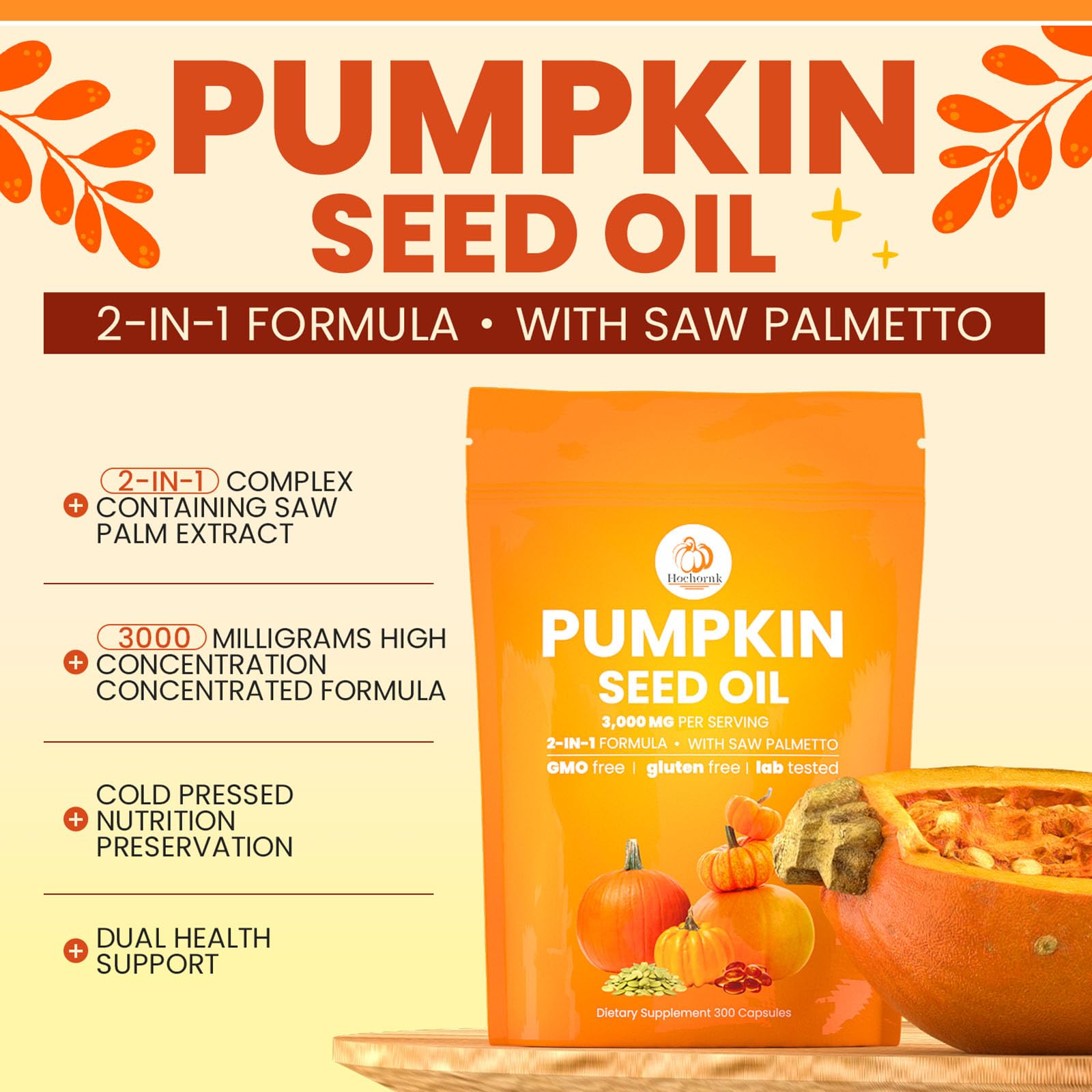 Hochornk Pumpkin Seed Oil with Saw Palmetto softgels packaging