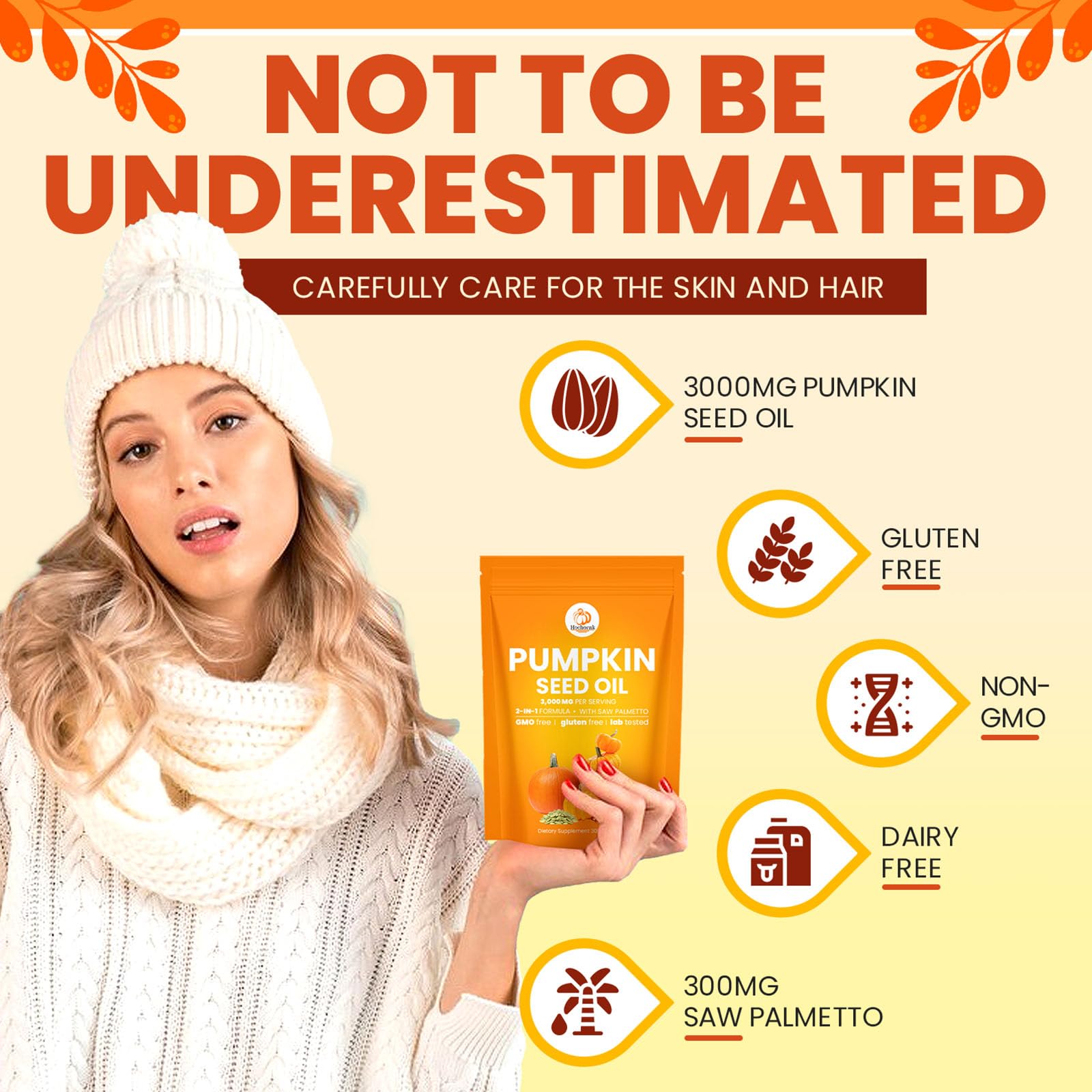 Hochornk Pumpkin Seed Oil with Saw Palmetto softgels with a measuring spoon