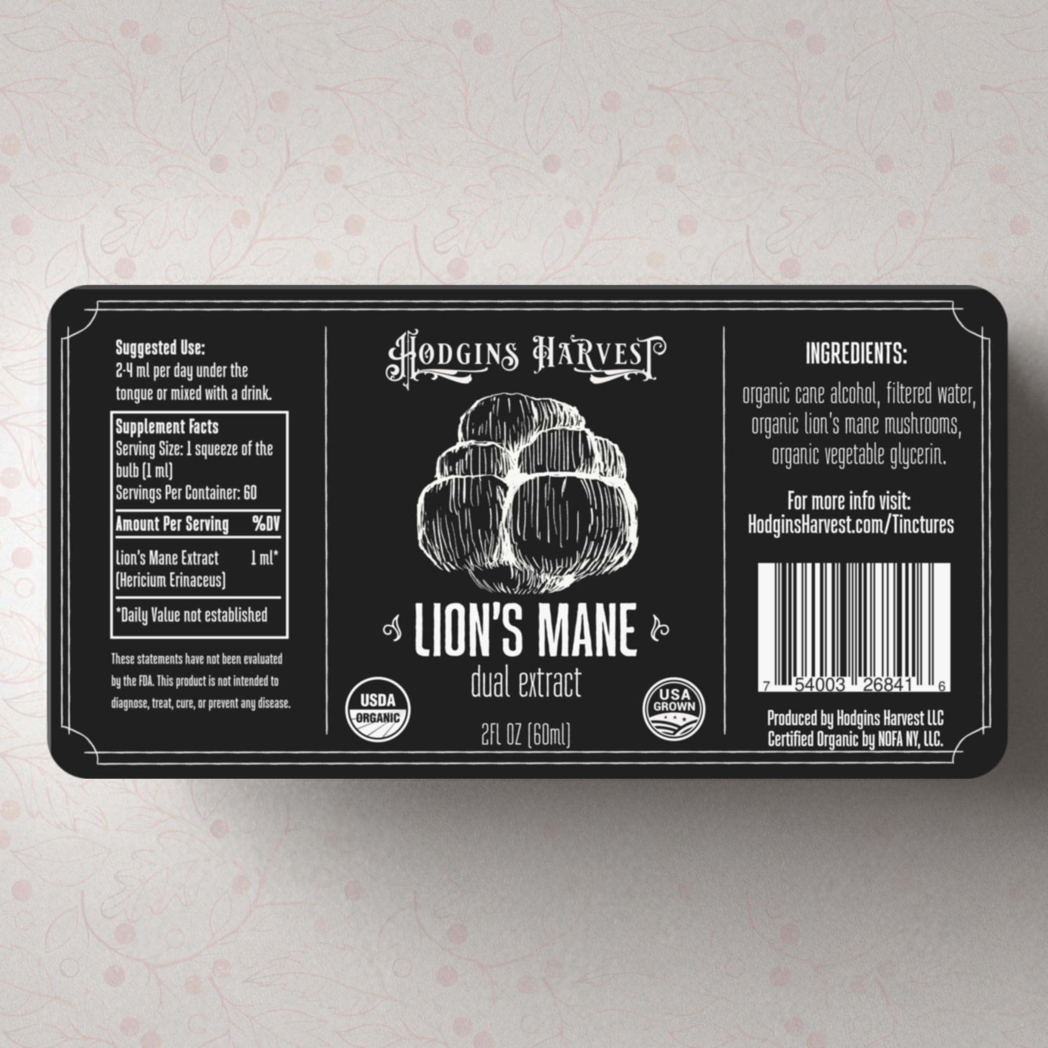 Hodgins Harvest Lion's Mane Mushroom Tincture ingredients list