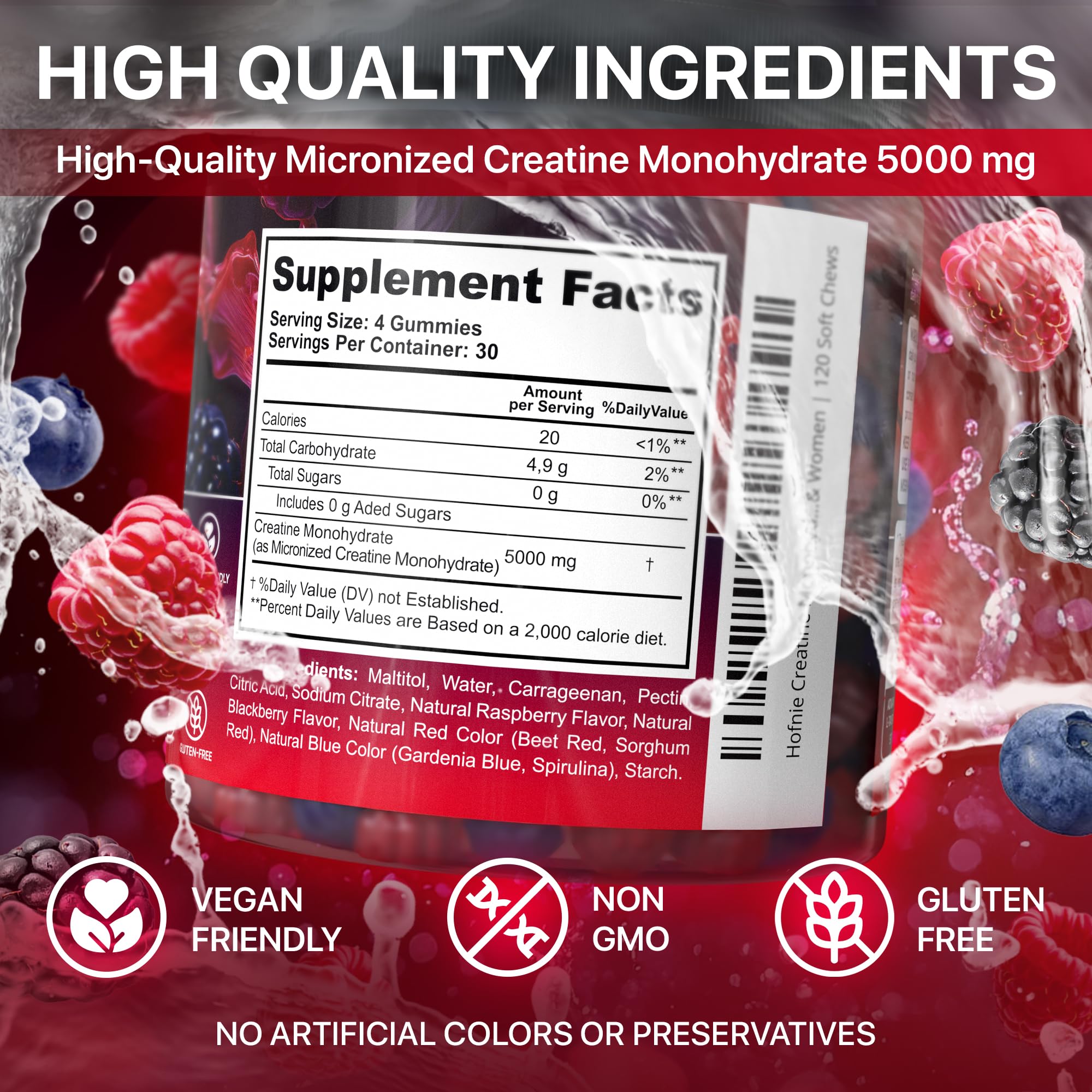 Hofnie Creatine Gummies open jar with gummies visible