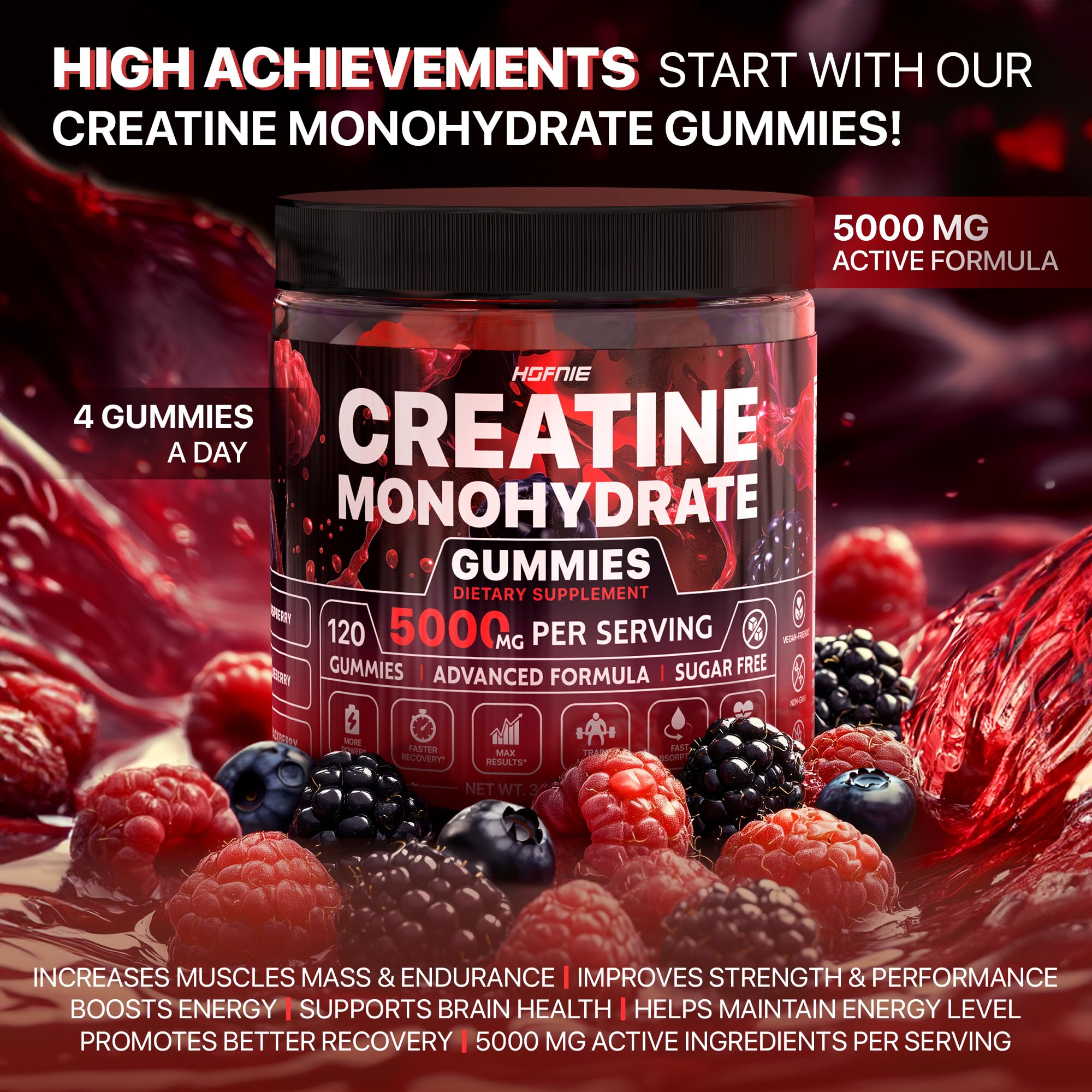 Hofnie Creatine Gummies raspberry and blackberry flavour close-up