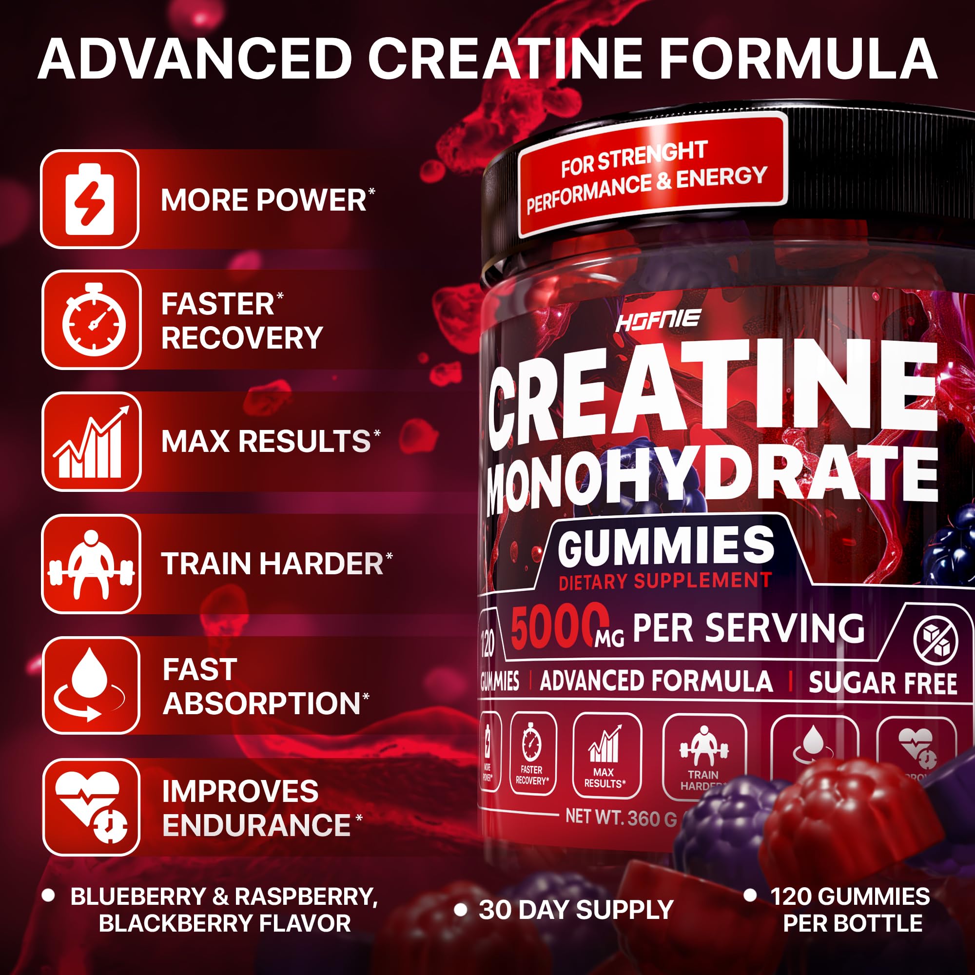 Hofnie Creatine Gummies showing serving size of four gummies