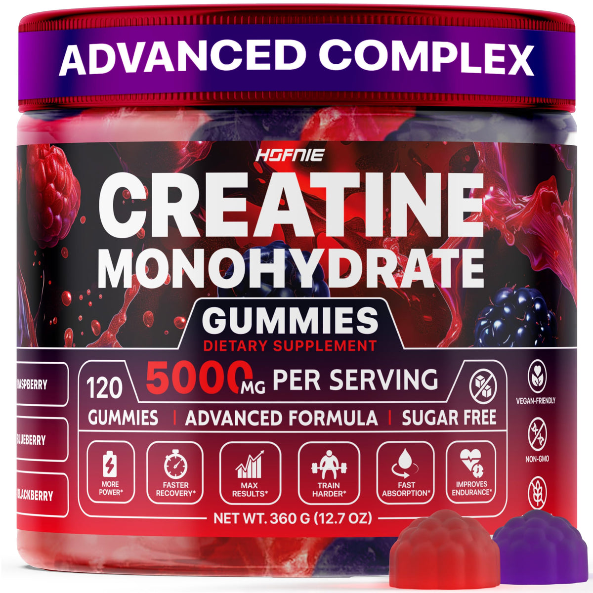 Hofnie Creatine Monohydrate Gummies front view with packaging