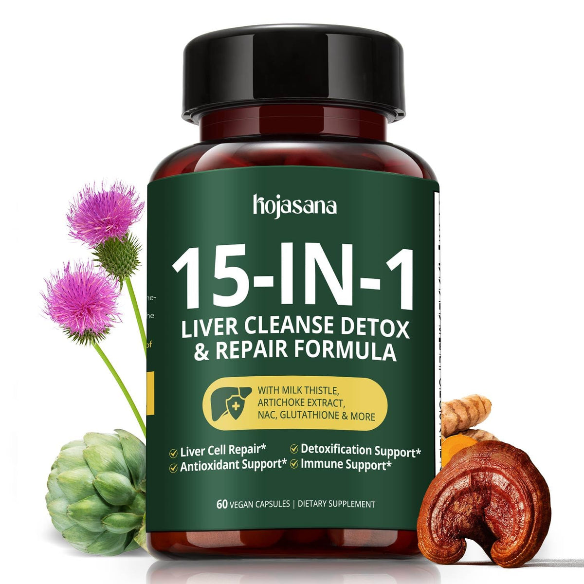 HojaSana Milk Thistle Liver Support Supplement 60 Capsules front view
