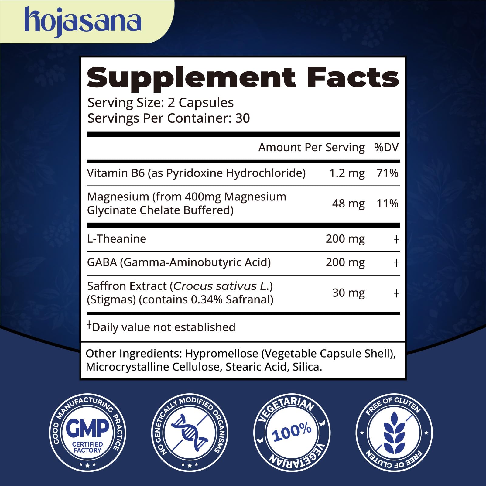 HojaSana Multimineral Supplement back view with nutritional information