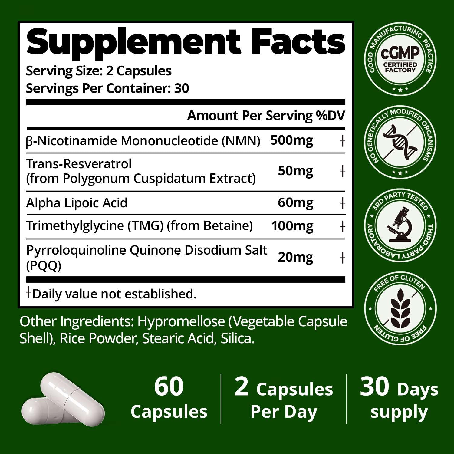 HojaSana NAD+ Supplement packaging details