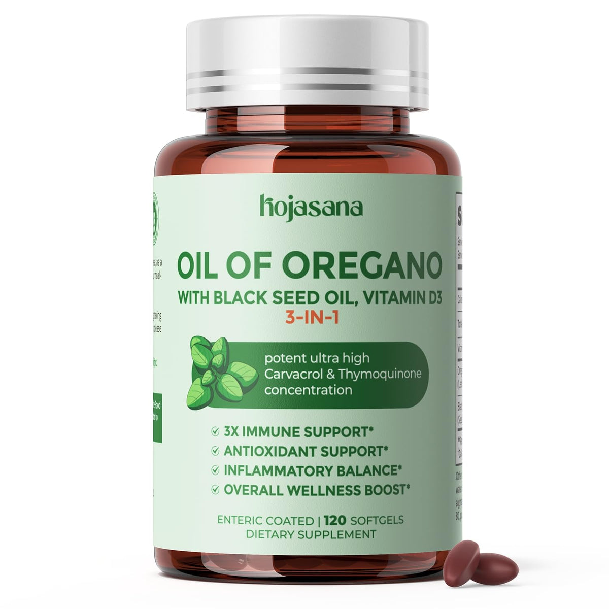 HojaSana Oregano Oil Softgels 60 Count front view