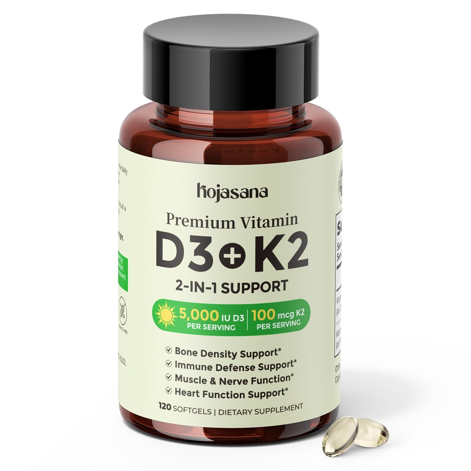 HojaSana Vitamin D3 & K2 softgels front view