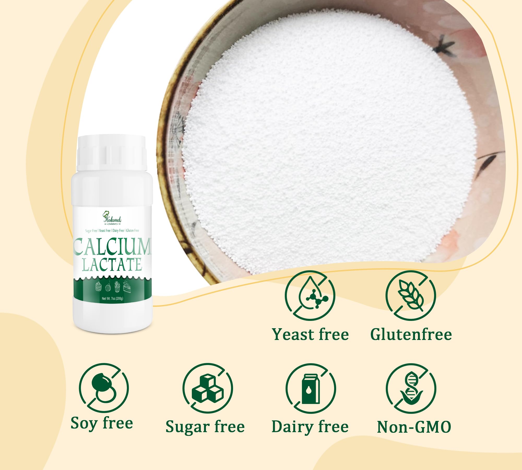 Holamdo Calcium Lactate Powder 249g packaging side view