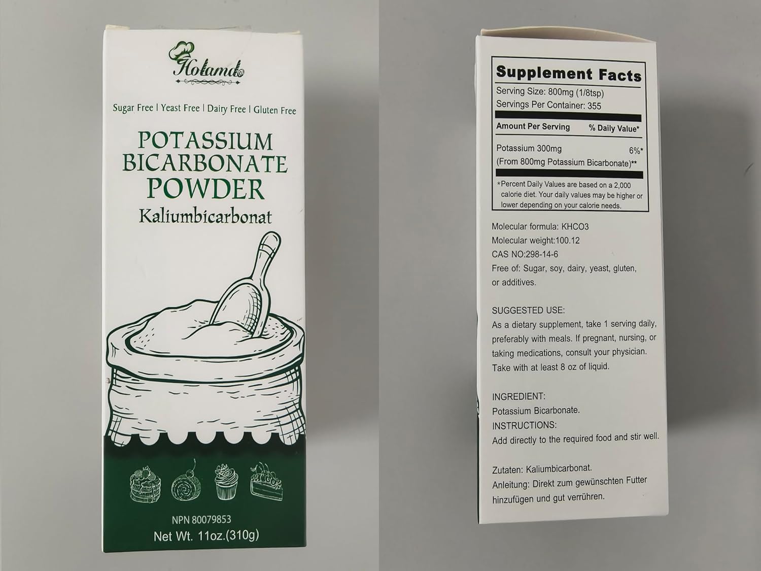 Holamdo Potassium Bicarbonate Powder 322g with baking ingredients