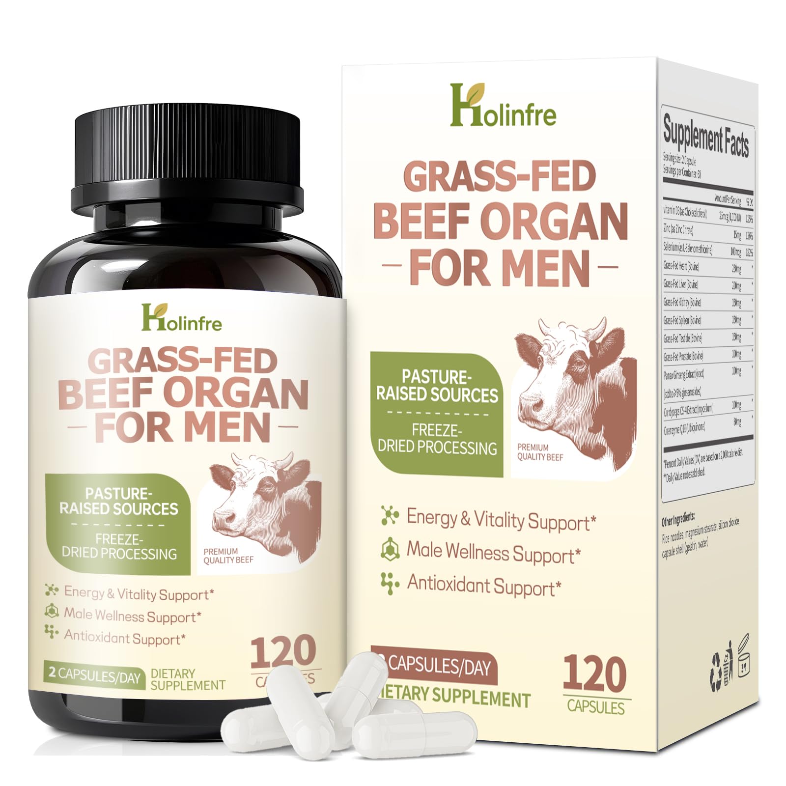 HOLINFRE Men's Beef Organ Formula 180 Capsules front view