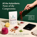 Holistic Bin Astaxanthin Powder packaging and scoop
