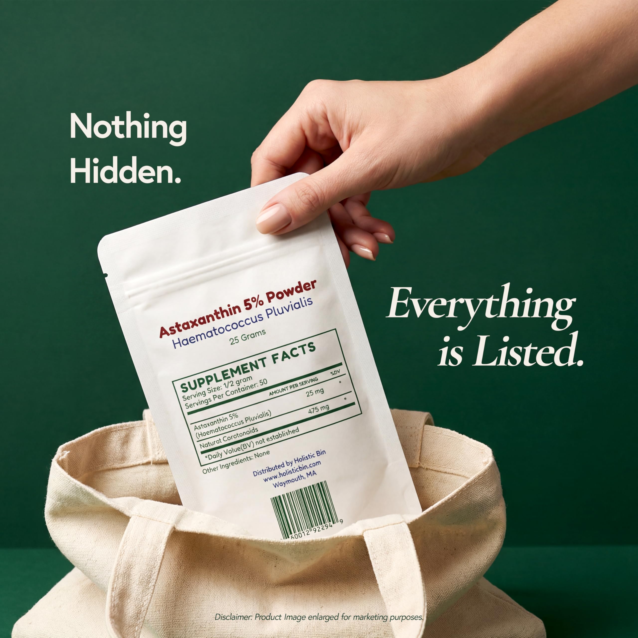 Holistic Bin Astaxanthin Powder with measuring scoop