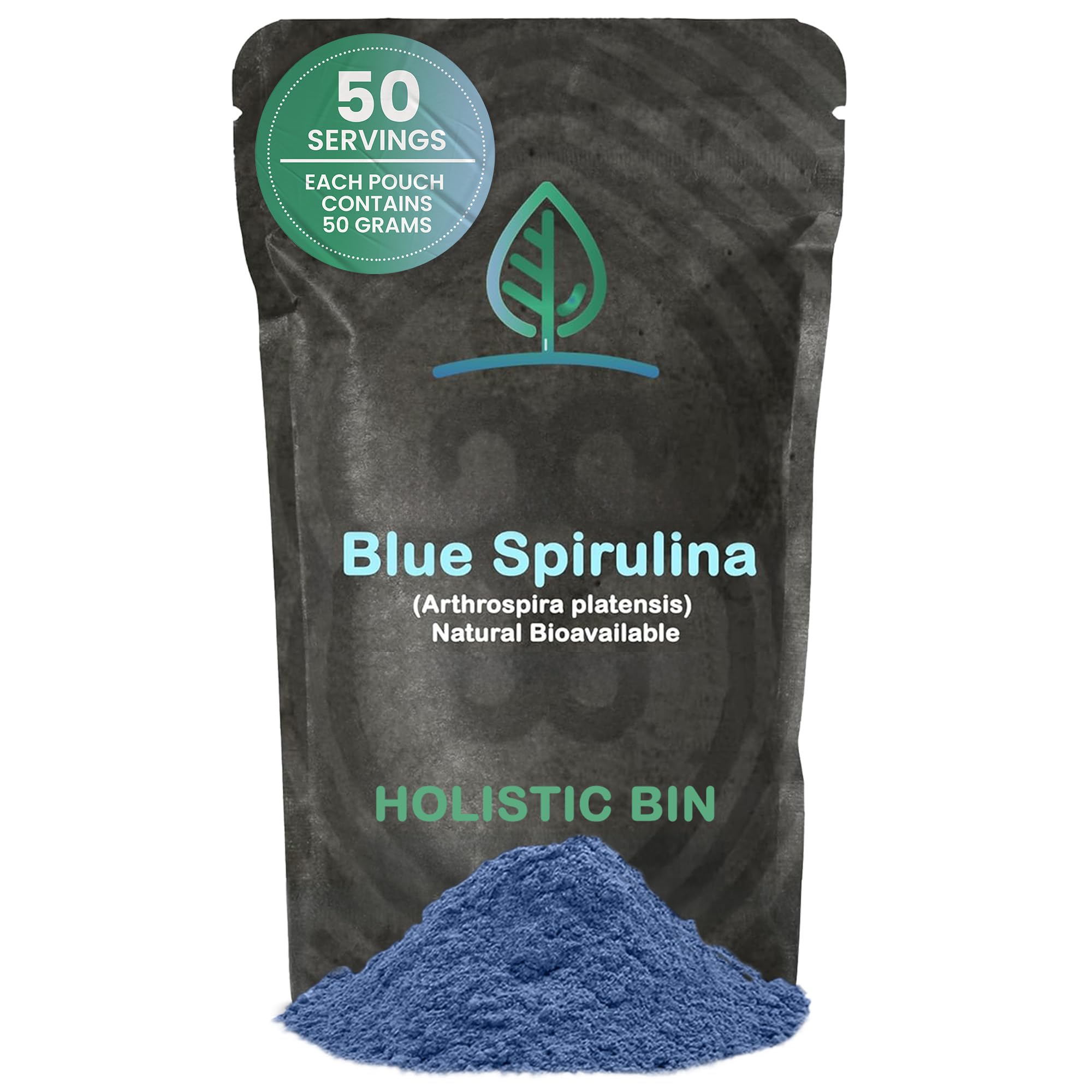 Holistic Bin Blue Spirulina Powder front view in resealable bag