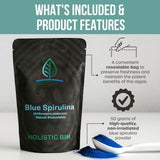 Holistic Bin Blue Spirulina Powder side view with nutritional information