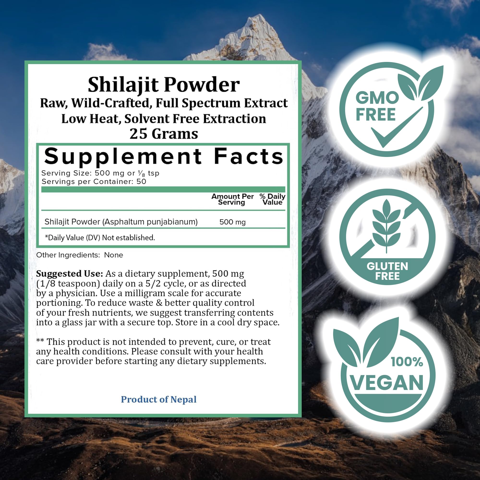 Holistic Bin Himalayan Shilajit Powder with measuring spoon
