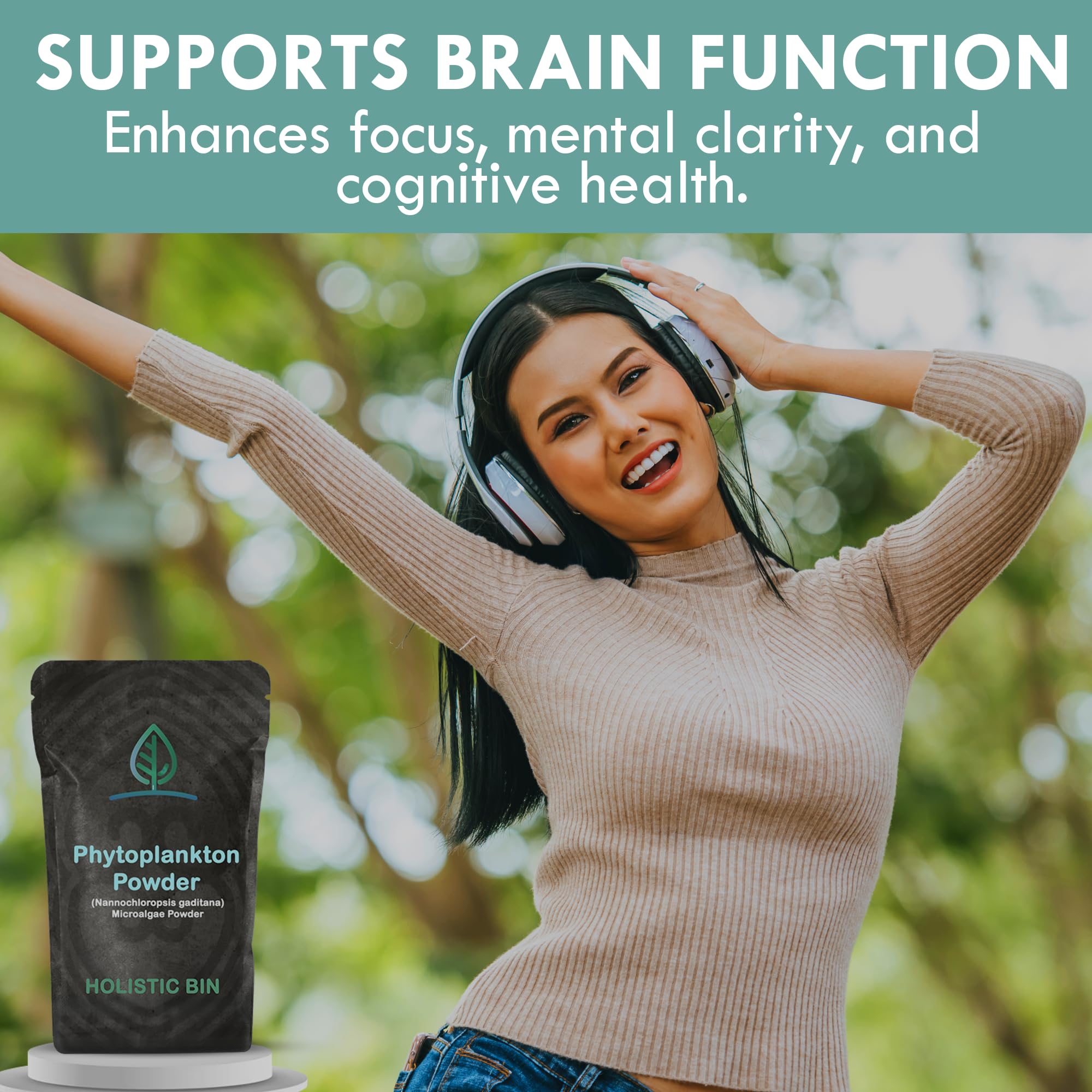 Holistic Bin Marine Phytoplankton Powder on a kitchen counter