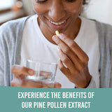 Holistic Bin Pine Pollen Capsules 500mg on a wooden table