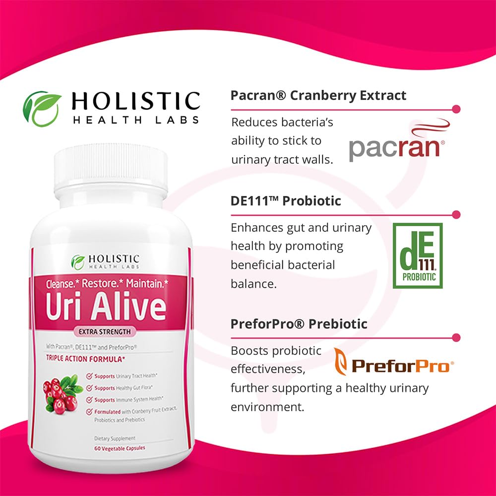 Holistic Health Labs Uri Alive Cranberry Supplement 68g on a table