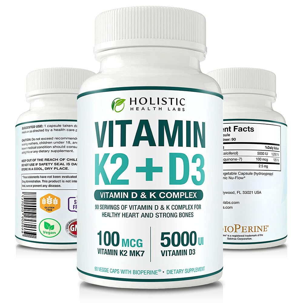 Holistic Health Labs Vitamin D3 & K2 Combination supplement front view
