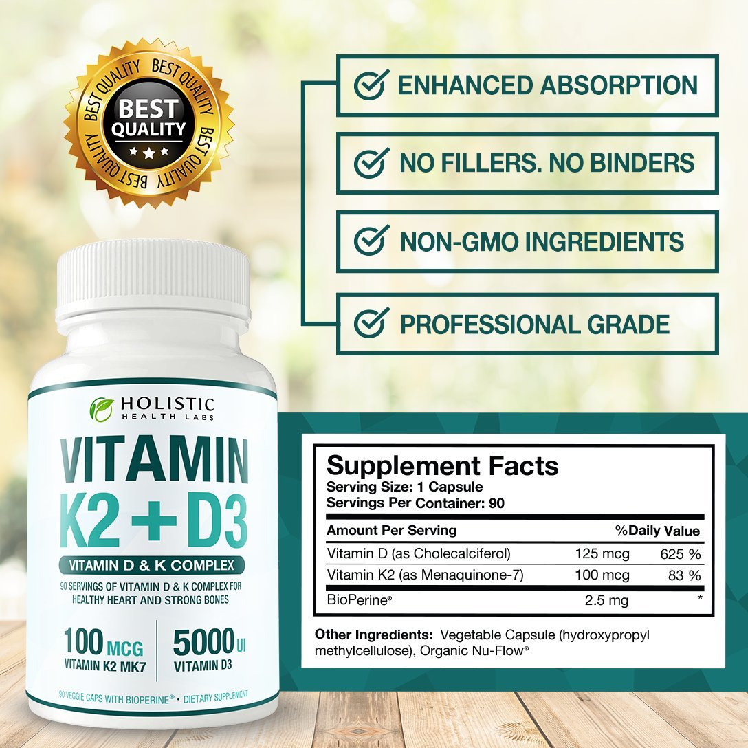 Holistic Health Labs Vitamin D3 & K2 Combination supplement ingredients list
