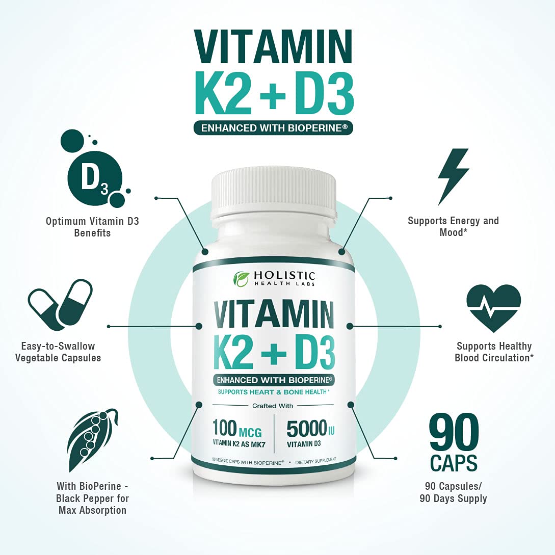 Holistic Health Labs Vitamin D3 & K2 Combination supplement side view