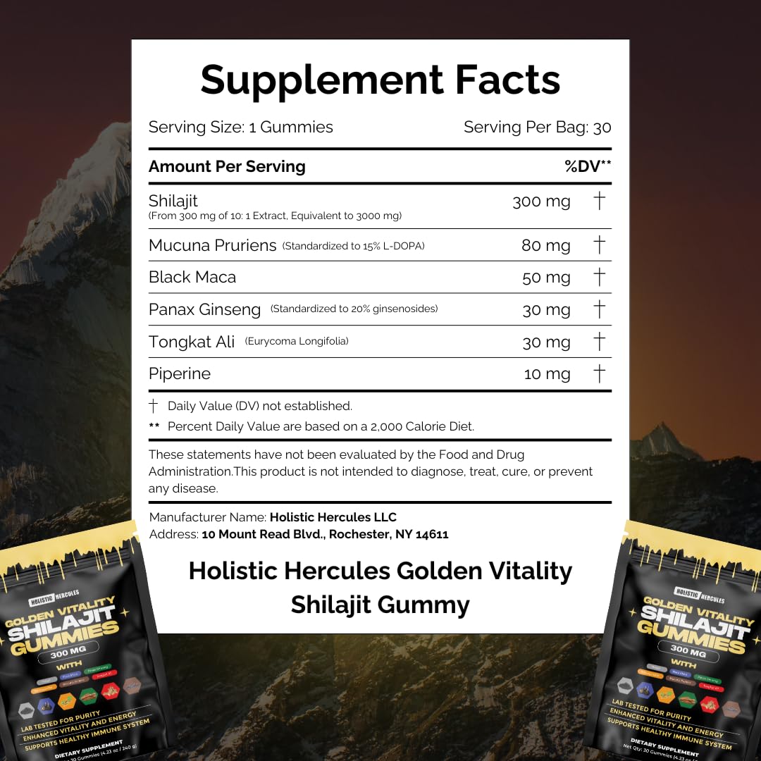 Holistic Hercules Himalayan Gold Shilajit Gummies open package with gummies