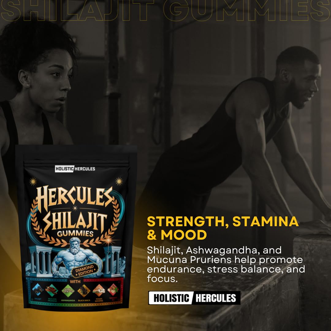 Holistic Hercules Shilajit Gummies back view with ingredients