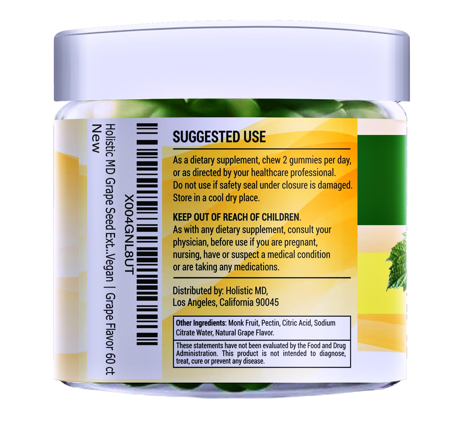 Holistic MD Grape Seed Extract Gummies back view packaging