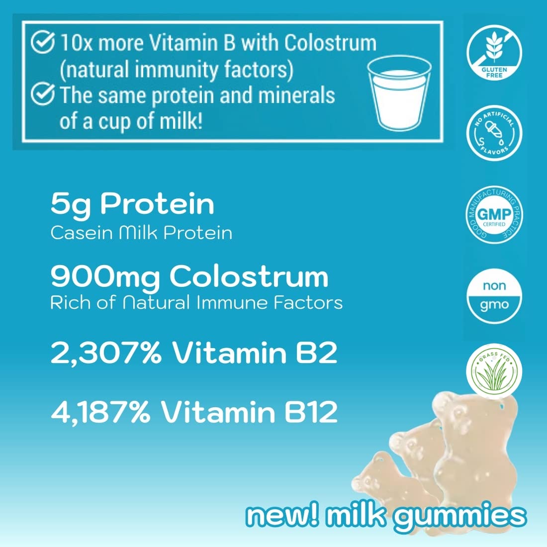 Holistic MD Grass Fed Colostrum Protein Gummies with a spoon