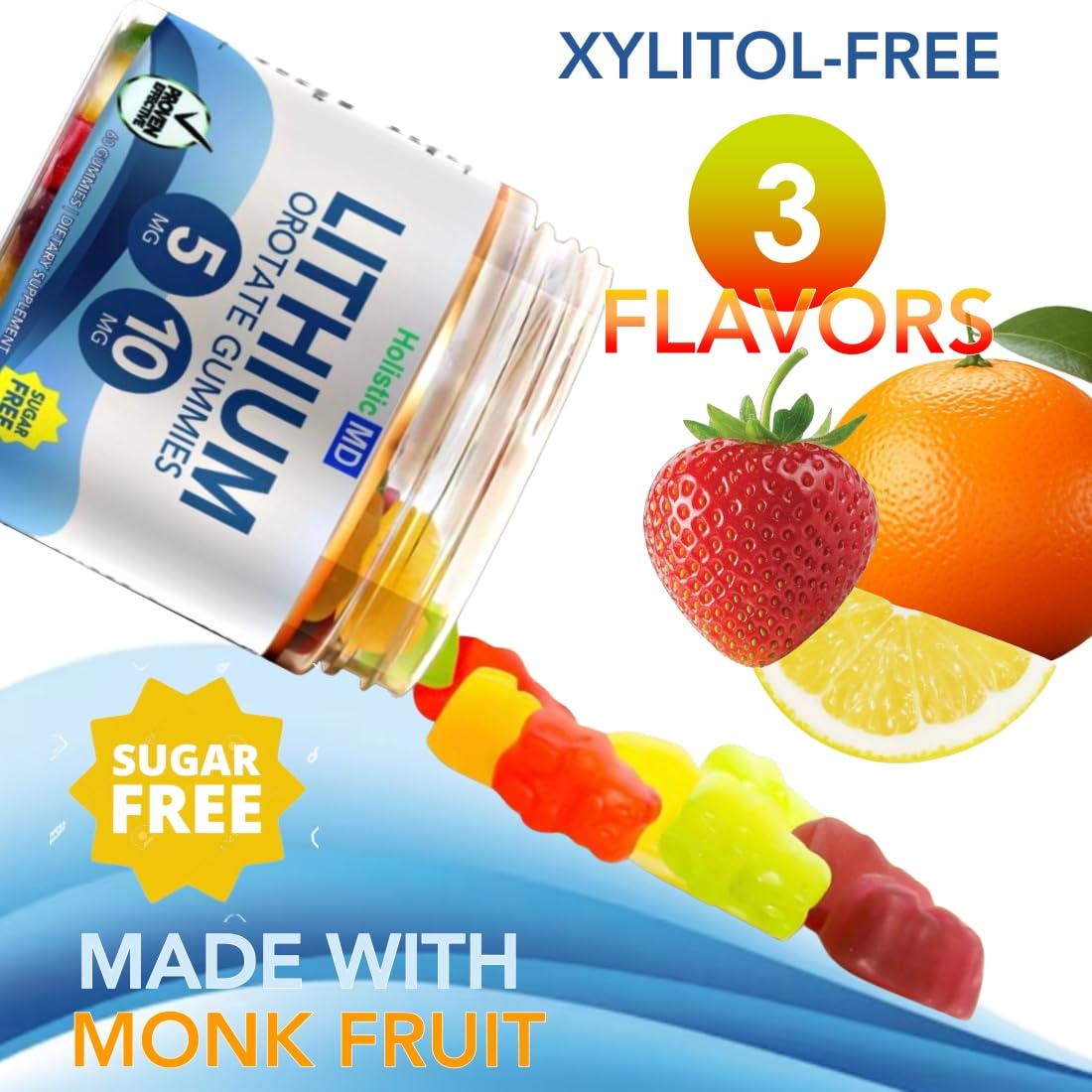 Holistic MD Lithium Orotate Gummies orange flavour close-up