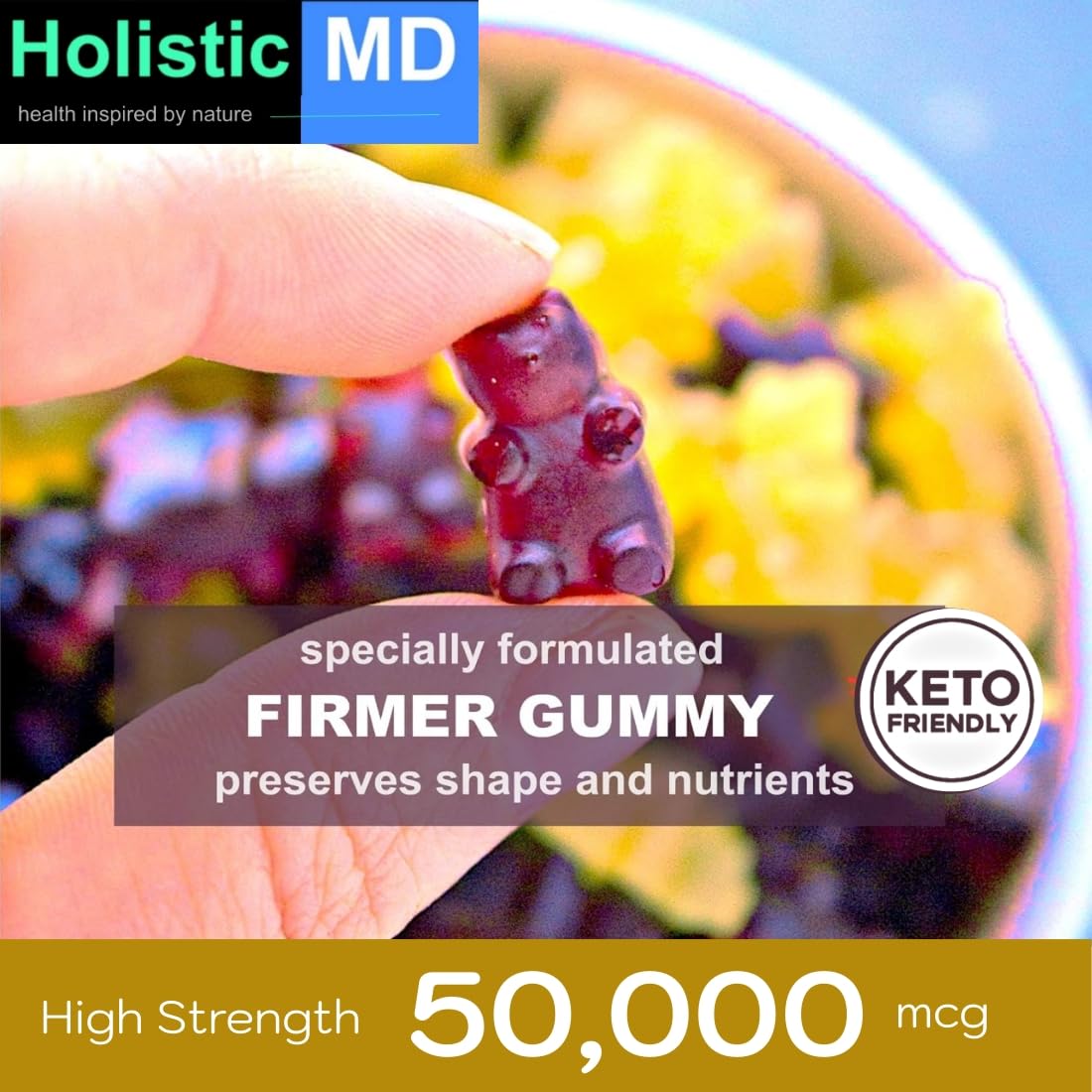 Holistic MD Shilajit Gummies displayed with fresh cherries