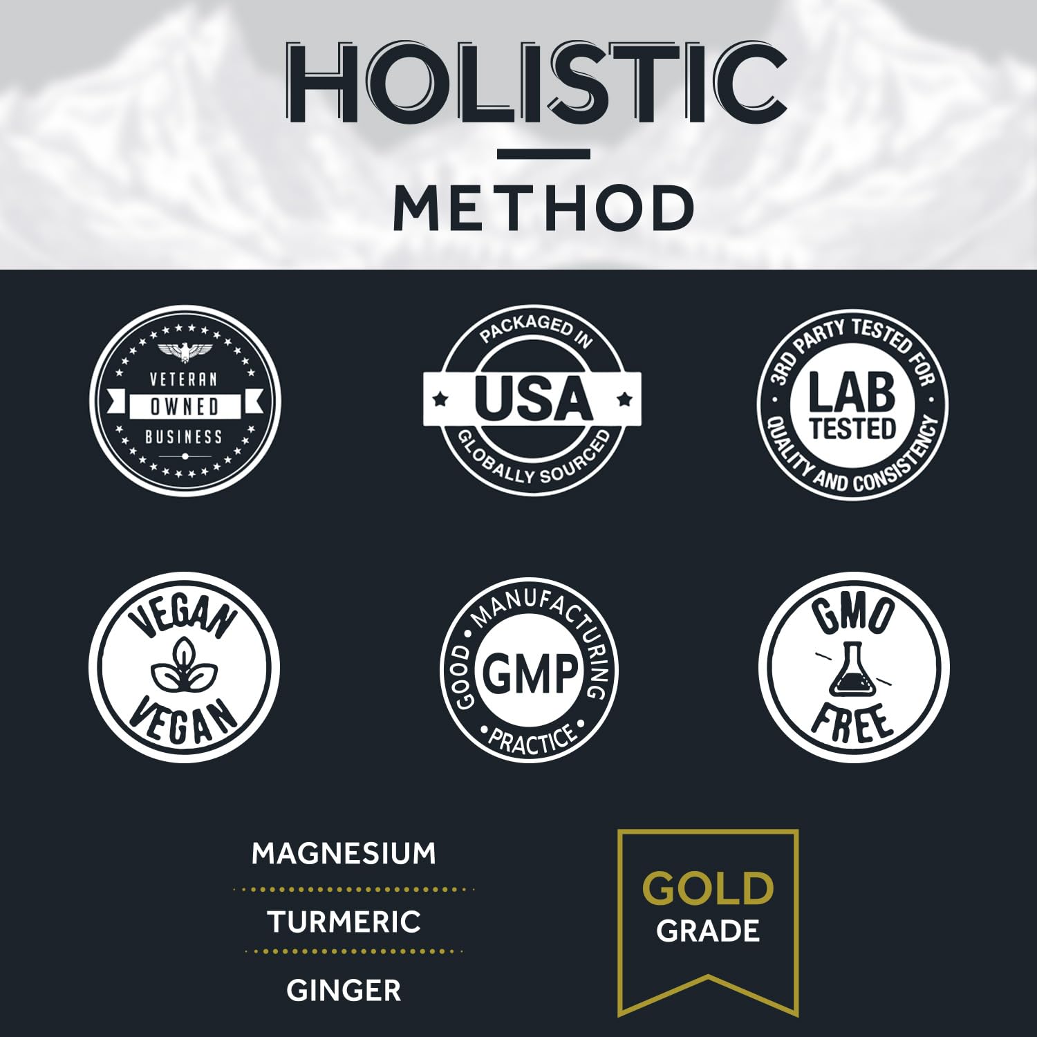 Holistic Method Magnesium Glycinate vegan and non-GMO symbols