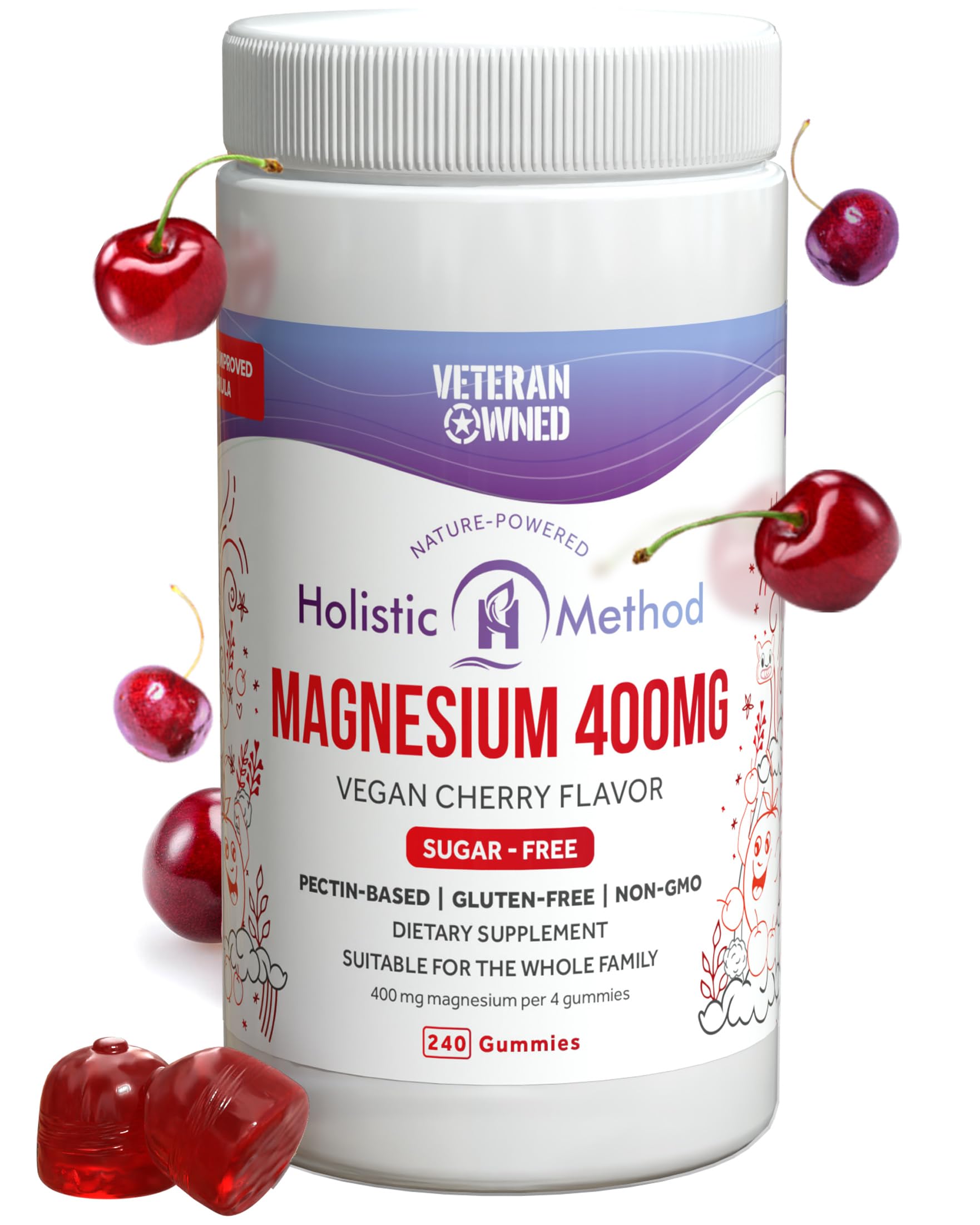 Holistic Method Magnesium Gummies front view with cherry flavour
