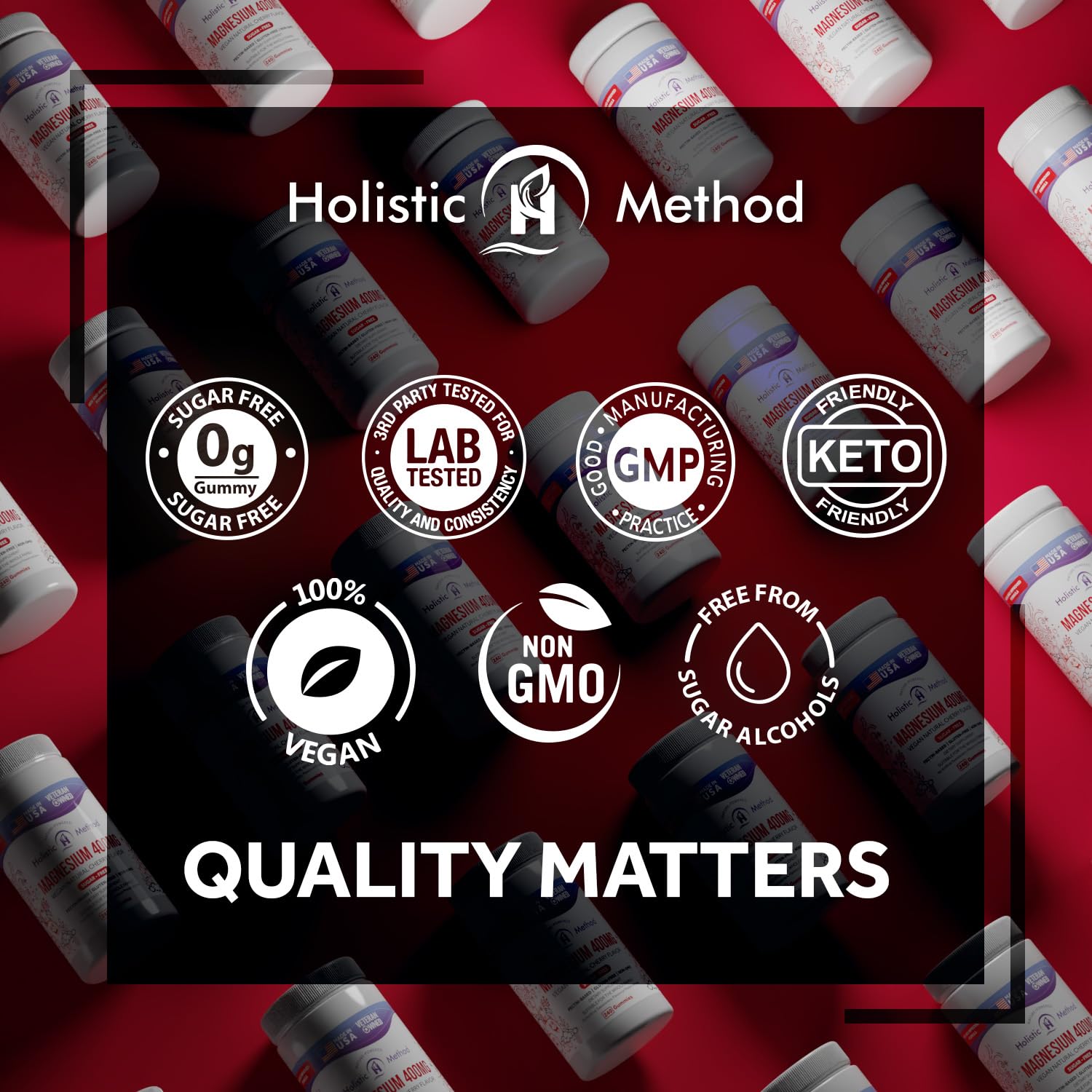 Holistic Method Magnesium Gummies showing serving size and dosage