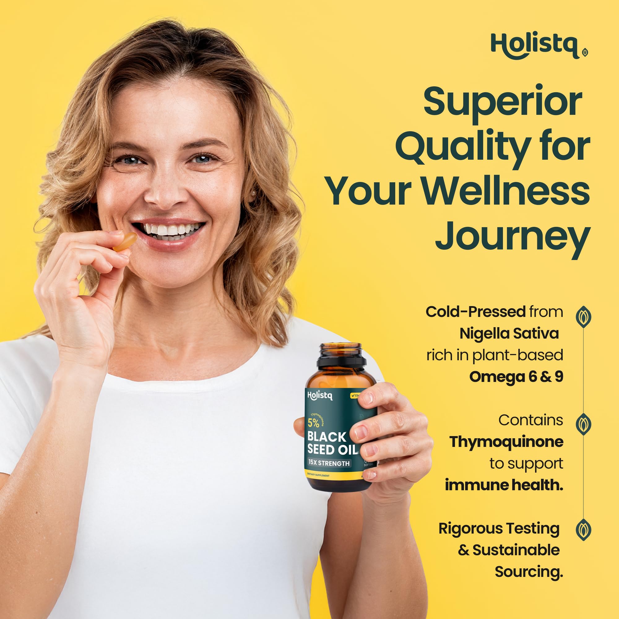HOLISTQ Black Seed Oil Capsules 240g with softgel close-up