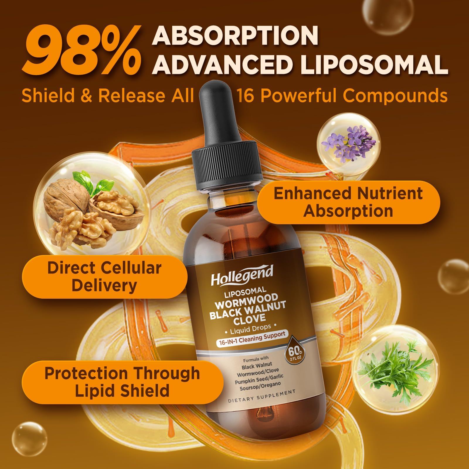 HOLLEGEND 16-IN-1 Herbal Complex Liquid Drops with dropper