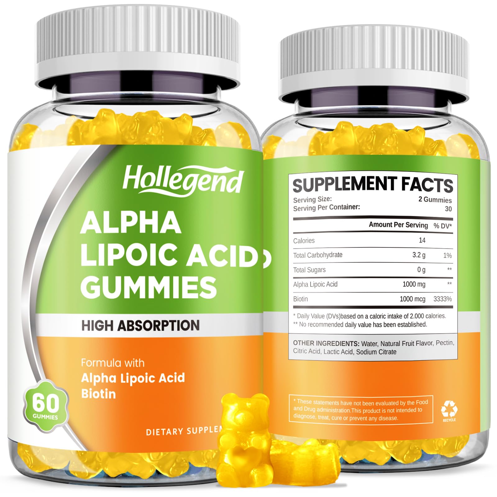 HOLLEGEND Alpha Lipoic Acid Gummies 1000mg front view