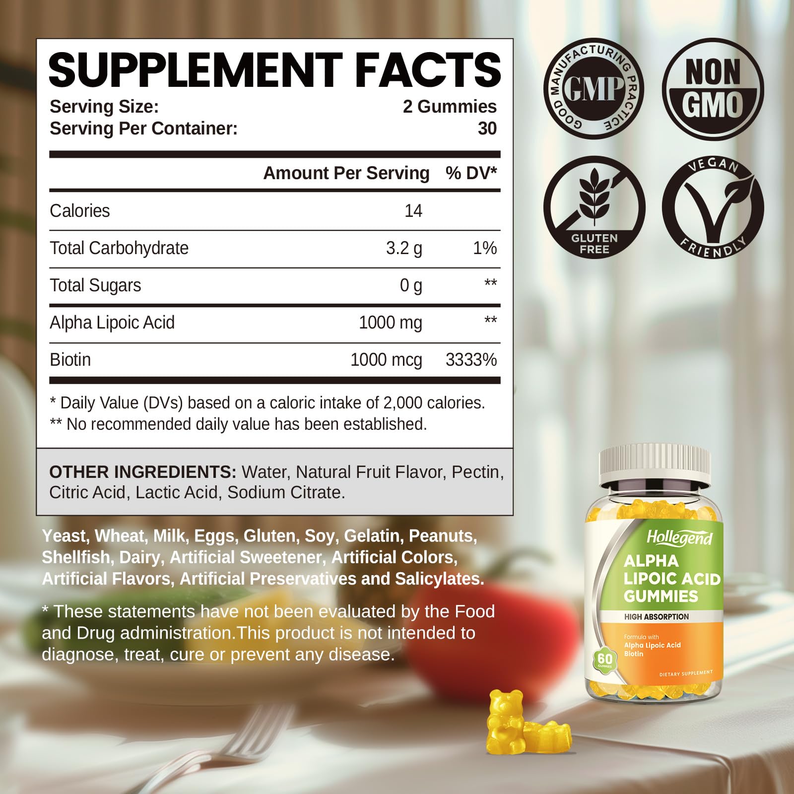 HOLLEGEND Alpha Lipoic Acid Gummies 1000mg packaging