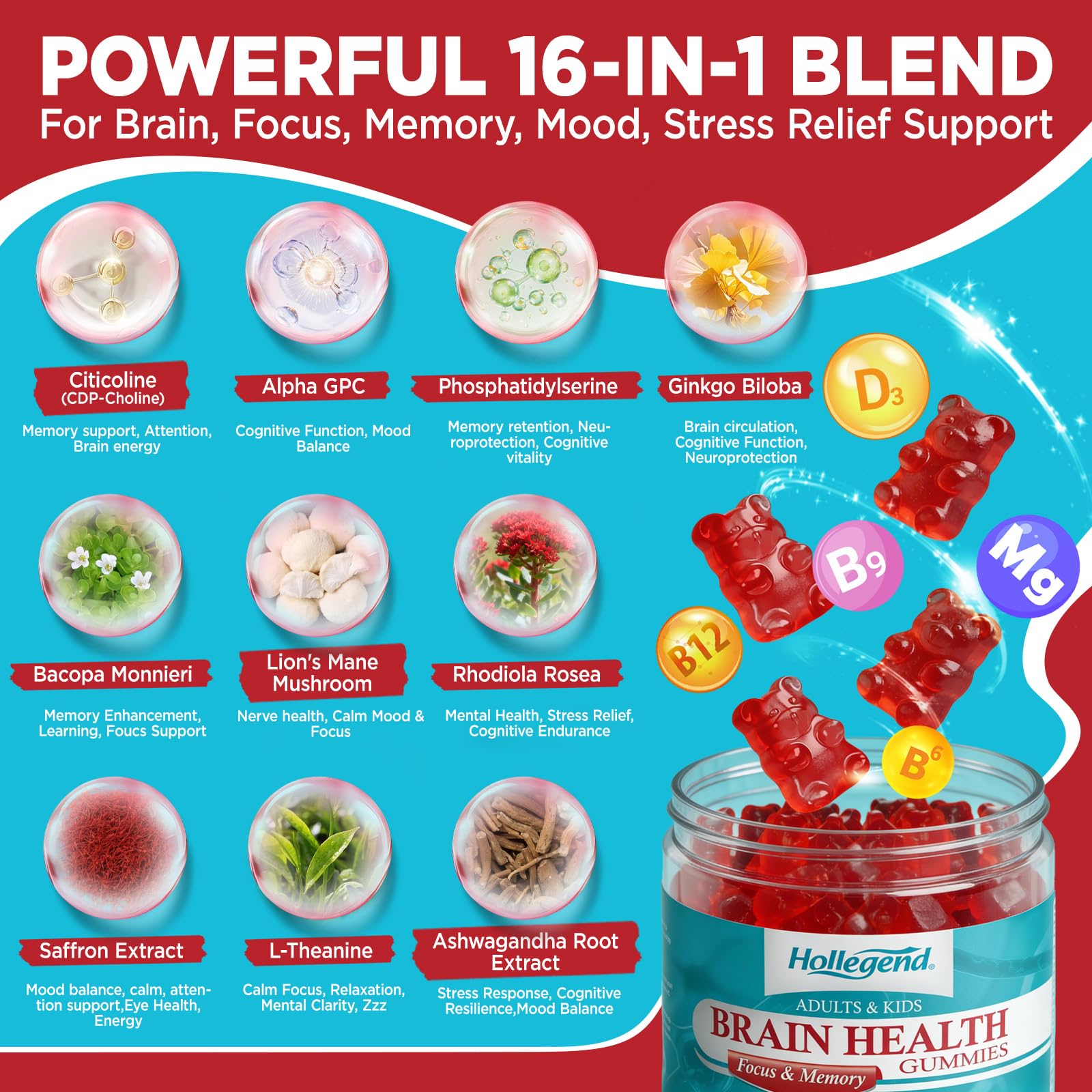 HOLLEGEND Brain Health Gummies in a bowl